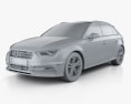 Audi A3 Sportback S-Line 2016 3D-Modell clay render