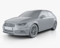 Audi S3 3-door 2016 3d model clay render