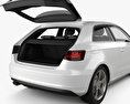 Audi A3 해치백 3도어 인테리어 가 있는 2016 3D 모델 