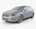 Audi A3 해치백 3도어 인테리어 가 있는 2016 3D 모델  clay render