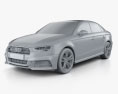 Audi A3 S-line Седан с детальным интерьером 2019 3D модель clay render