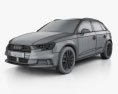 Audi A3 sportback з детальним інтер'єром 2019 3D модель wire render