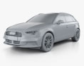 Audi A3 sportback з детальним інтер'єром 2019 3D модель clay render