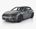 Audi A3 S-line sportback mit Innenraum 2023 3D-Modell wire render