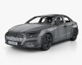 Audi A3 sedan mit Innenraum 2023 3D-Modell wire render