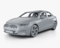 Audi A3 sedan mit Innenraum 2023 3D-Modell clay render