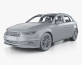 Audi S3 Sportback インテリアと 2017 3Dモデル clay render