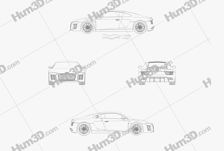 Audi R8 2016 Disegno Tecnico
