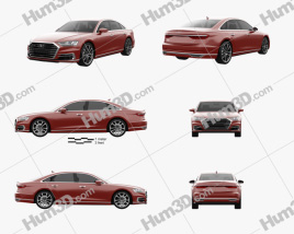 3D model of Audi A8 (D5) 2019 Blueprint Template