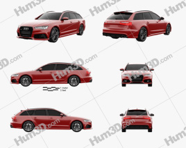 3D model of Audi RS6 (C7) avant 2018 Blueprint Template