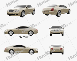 3D model of Bentley Continental GT 2012 Blueprint Template
