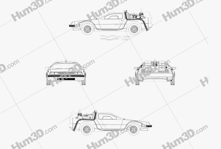 DeLorean blueprints Download in PNG - 3DModels.org