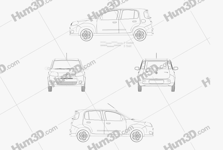 Fiat Uno Attractive hatchback 5 porte 2013 Disegno Tecnico