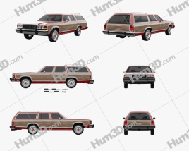 3D model of Ford Country Squire 1982 Blueprint Template