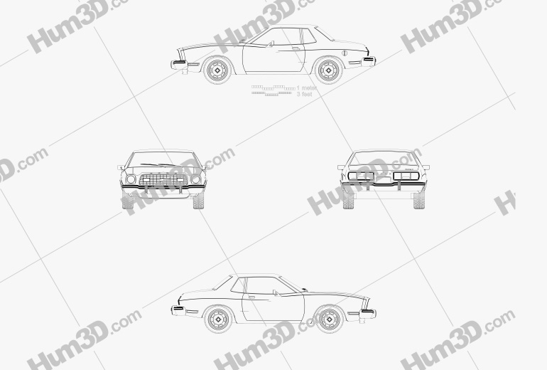 Ford Mustang coupé 1974 Disegno Tecnico