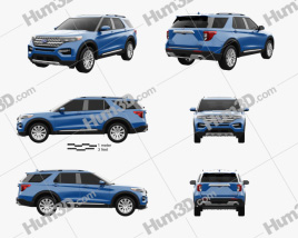 3D model of Ford Explorer Limited hybrid 2022 Blueprint Template
