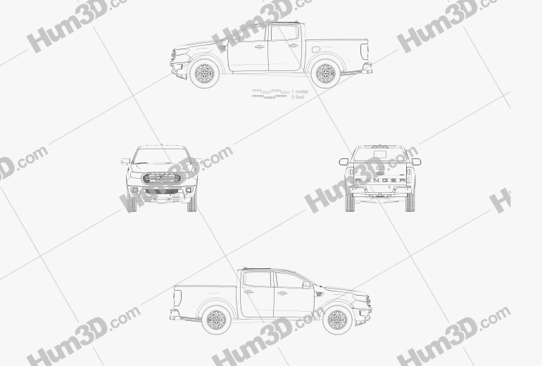 Ford Ranger Super Crew Cab FX4 Lariat US-spec 2021 Blueprint