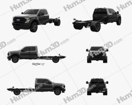 3D model of Ford F-550 Super Duty Extended Cab 84CA XL Chassis 2022 Blueprint Template