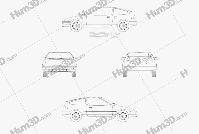 Honda Civic CRX 1988 Disegno Tecnico