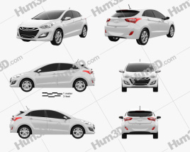 3D model of Hyundai i30 (Elantra Touring) hatchback 2016 Blueprint Template