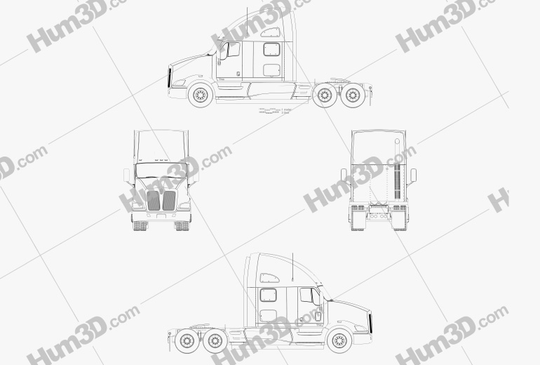 Kenworth T700 Tractor Truck 3-axle 2016 Blueprint