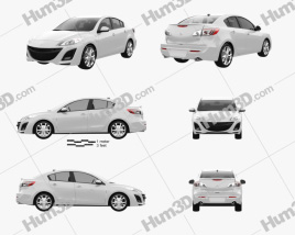 3D model of Mazda 3 Sedan 2014 Blueprint Template