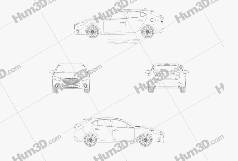 Mazda 3 hatchback 2014 Disegno Tecnico