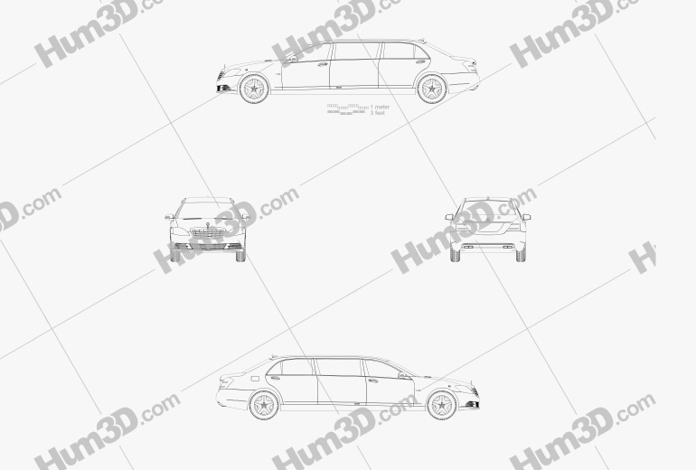 Mercedes-Benz S-class (W221) Pullman 2013 Blueprint
