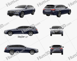 3D model of Mercedes-Benz E-class estate de 2020 Blueprint Template