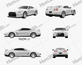 3D model of Nissan GT-R 2012 Blueprint Template