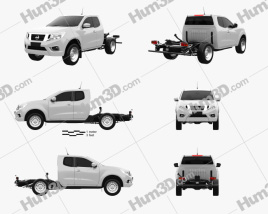 3D model of Nissan Navara King Cab Chassis 2018 Blueprint Template