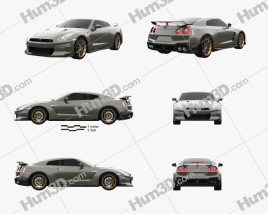 3D model of Nissan GT-R Premium Edition T-Spec 2023 Blueprint Template