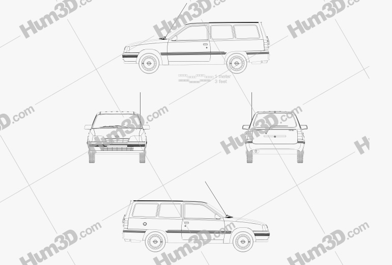 Opel Kadett E Caravan 3-door 1991 Blueprint