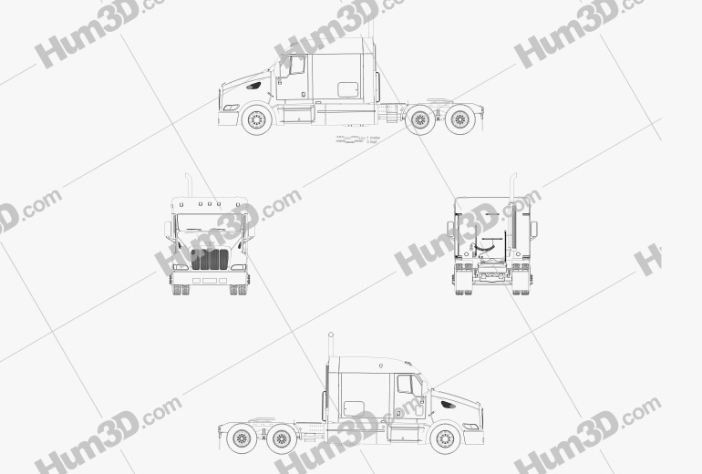Peterbilt 387 Flattop Cab Tractor Truck 2009 Blueprint - 3DModels