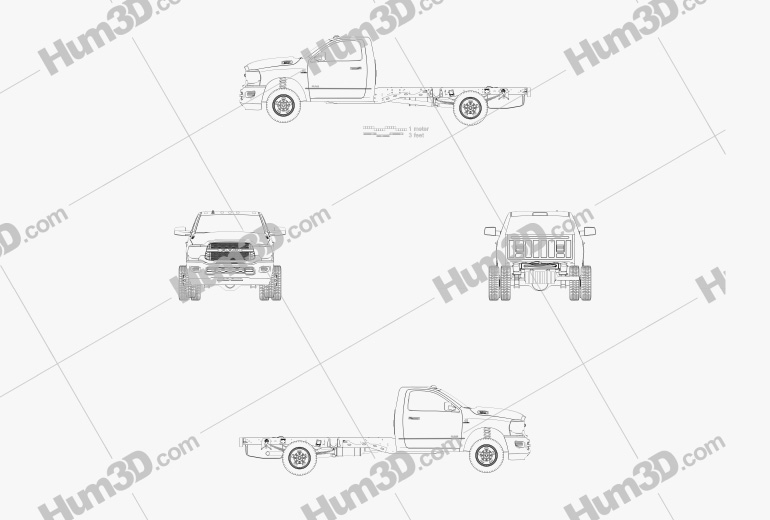 Ram 3500 Single Cab Chassis Tradesman DRW 84CA 2021 Blueprint - 3DModels