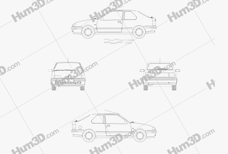 Renault 19 3-door hatchback 2000 Blueprint