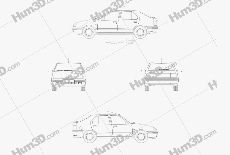 Renault 19 5 puertas hatchback 1988 Plano