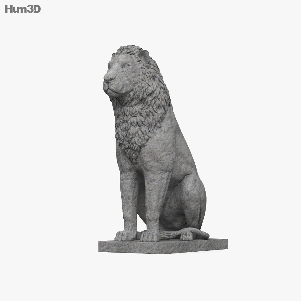 앉아있는 사자 조각상 3D 모델 