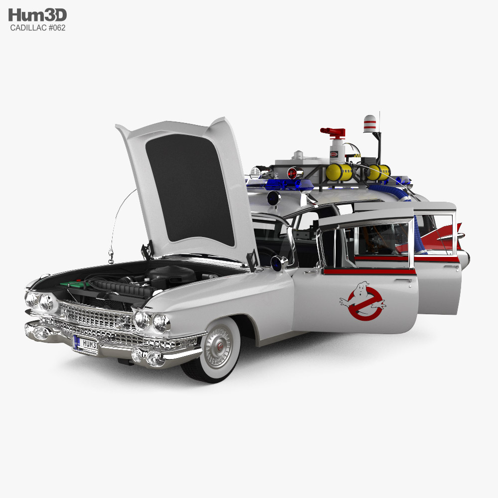 Cadillac Fleetwood 75 Ghostbusters Ectomobile with HQ interior and engine 1990 3D model