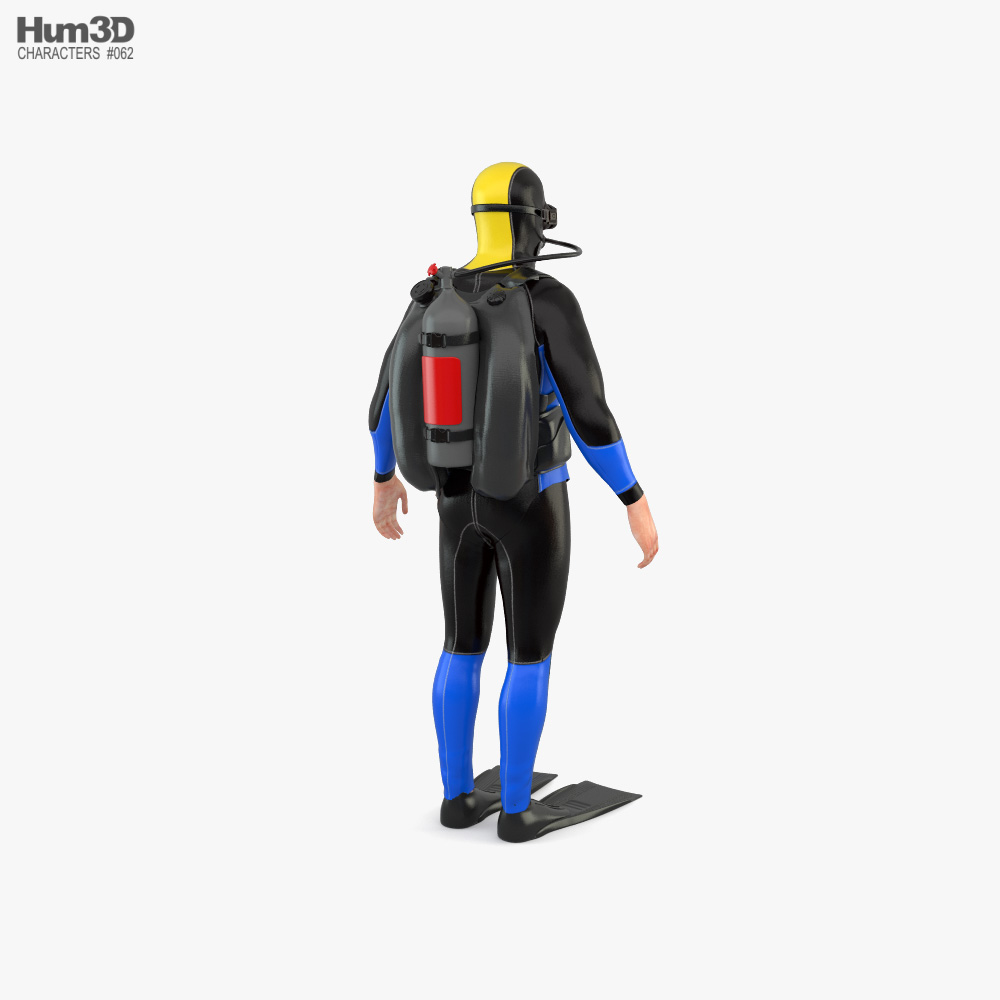 Renderização 3d de personagens de mergulhador masculino isolados