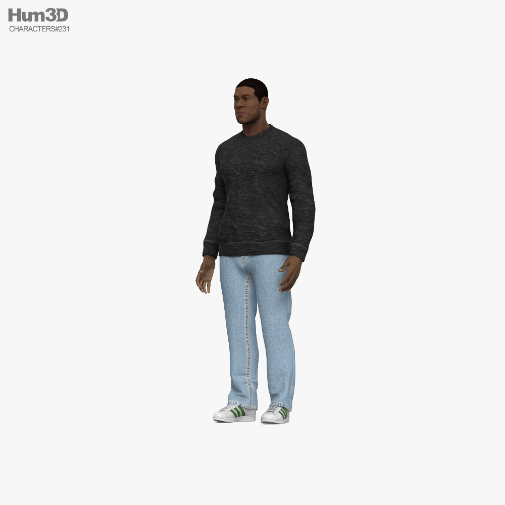 African-American Casual Man Modello 3D