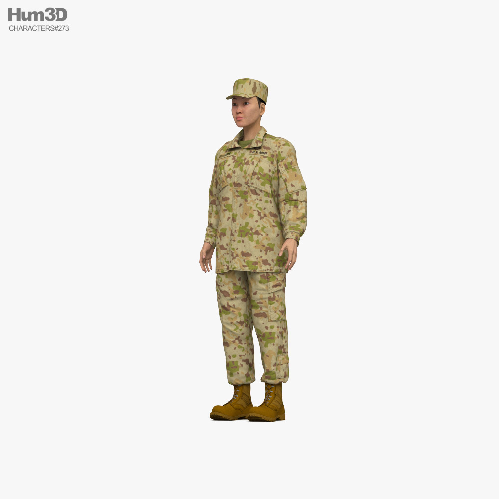 Asian Female Soldier 3D model