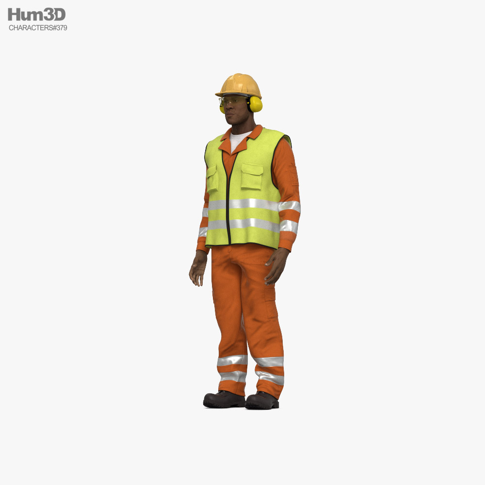 African-American Road Worker Modello 3D