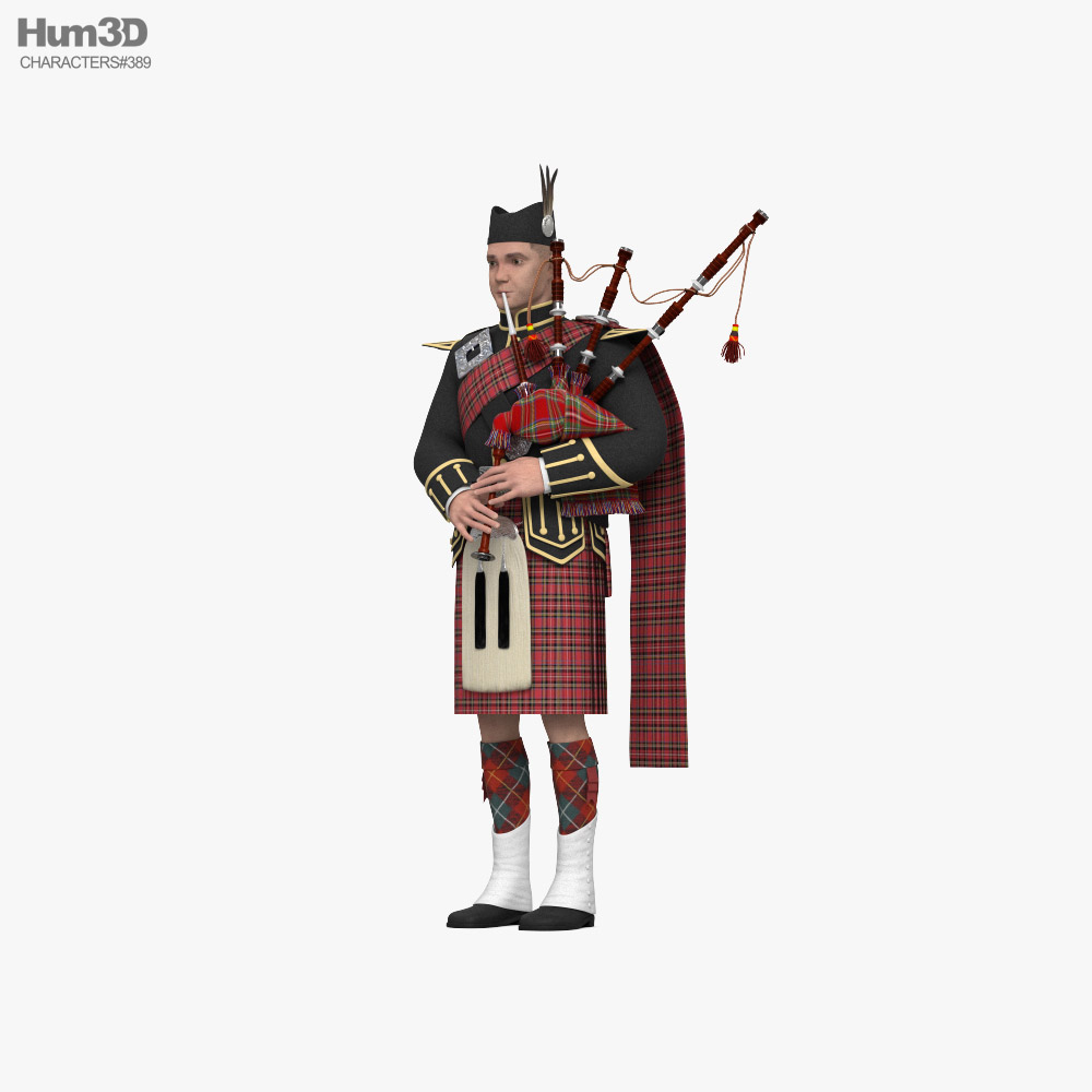 Traditional Scottish Bagpipe Player 3d model
