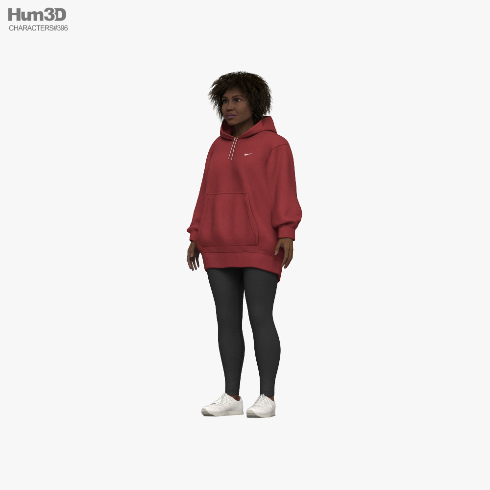 African-American Woman in Oversize Hoodie 3D модель