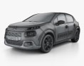 Citroen C3 with HQ interior 2020 3d model wire render