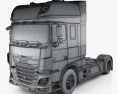 DAF XF 510 트랙터 트럭 2축 인테리어 가 있는 2016 3D 모델  wire render
