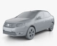 Dacia Logan II 轿车 2016 3D模型 clay render