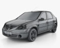 Dacia Logan з детальним інтер'єром 2008 3D модель wire render