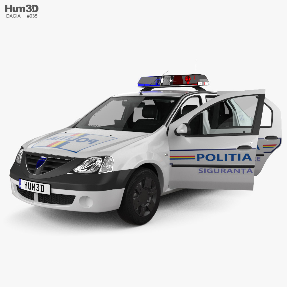 Dacia Logan sedan Police Romania with HQ interior 2007 3D model